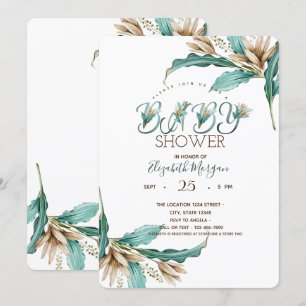 Convites Folhas em Aquarela Chá de Bebê Boho