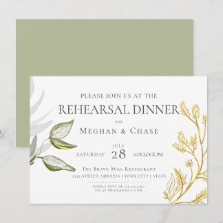 Convites Folhas em Dourado e Verde Salvia