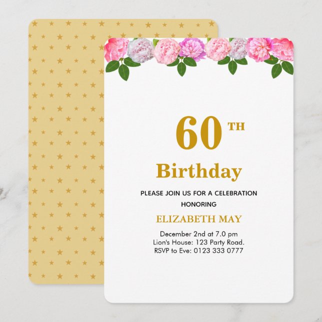 Convites Folhas Florais e de Louro 40º, 60º Aniversário (Frente/Verso)