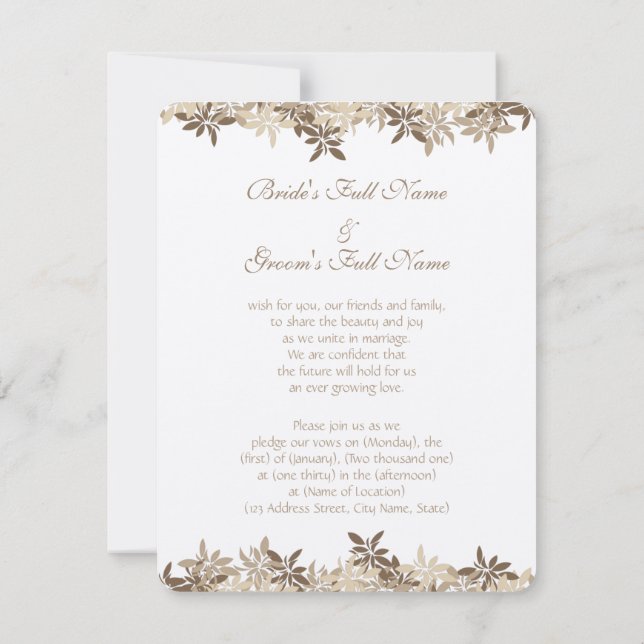 Convites Folhas florais estilizados de Tan e de Brown (Verso)