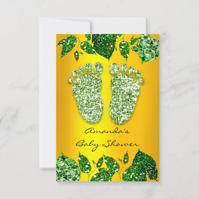 Convites Folhas Glitter Dourado Mint Green Chá de fraldas F (Verso)