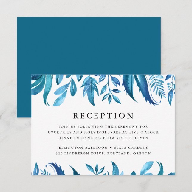 Convites Folhas Índigo | Recepção de Casamento (Frente/Verso)