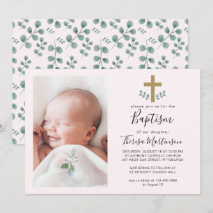 Convites Folhas Simples de Eucalipto com Foto Cruzada de Ba