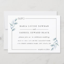 Convites Folhas simples e delicadas. Quadro aéreo. Casament