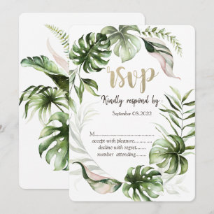 Convites Folhas Tropicais Aguarela Verde RSVP