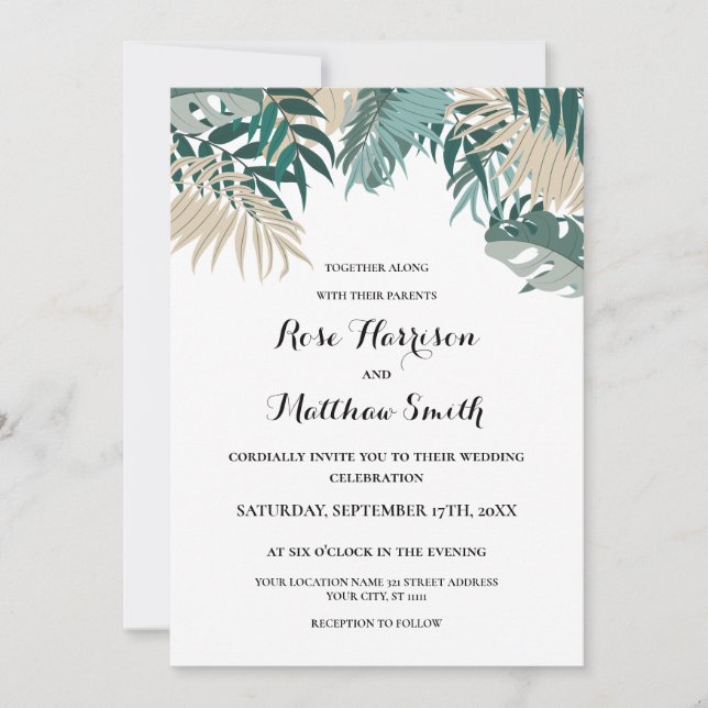 Convites Folhas Tropicais Casamento (Frente)