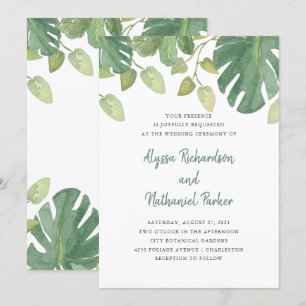 Convites Folhas tropicais Casamento Verde e Branco