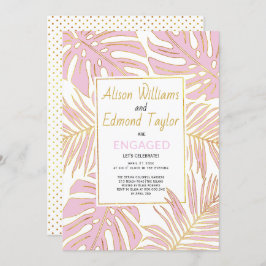 Convites Folhas tropicais, cor-de-rosa e ouro, festa de noi