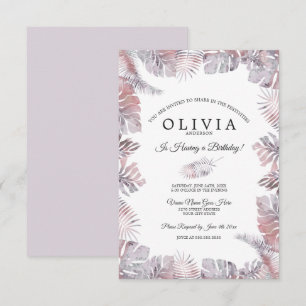 Convites Folhas tropicais de aquarela Rosa Mauve