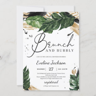 Convites Folhas tropicais de ouro, brunch e bubby