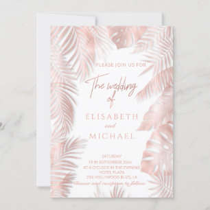 Convites Folhas tropicais de ouro Elegante-rosa