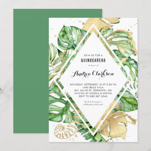 Convites Folhas Tropicais de Ouro Foil Summer Quinceañera