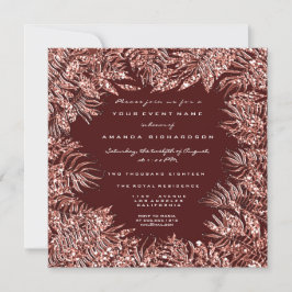 Convites Folhas Tropicais de Samambaia Quadro Rosa Dourado 