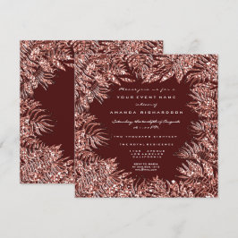Convites Folhas Tropicais de Samambaia Quadro Rosa Dourado