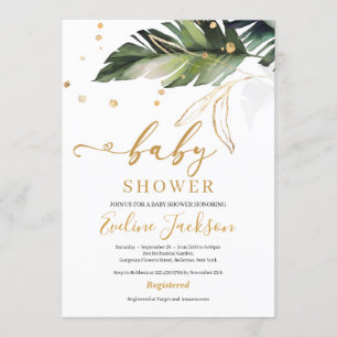 Convites Folhas tropicais de Verão e chá de fraldas de ouro