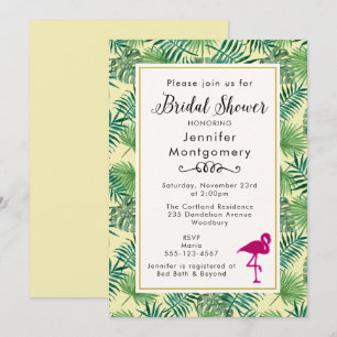 Convites Folhas tropicais e um chá de panela cor-de-rosa d