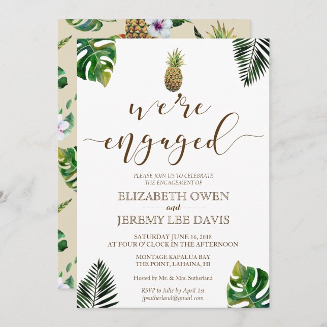 Convites Folhas Tropicais Noivado de abacaxi Luau (Frente/Verso)