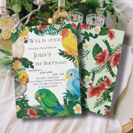 Convites Folhas Tropicais Papagaios Exóticos Aniversário de
