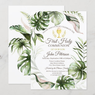 Convites Folhas Tropicais Primeira Comunhão 