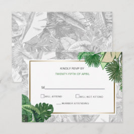 Convites folhas tropicais verde dourado botânica rsvp