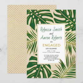 Convites Folhas tropicais verdes festa de noivado bege