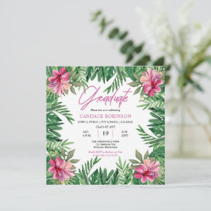 Convites Folhas Verdes Boho   Festa de Graduação Hibisco Ro
