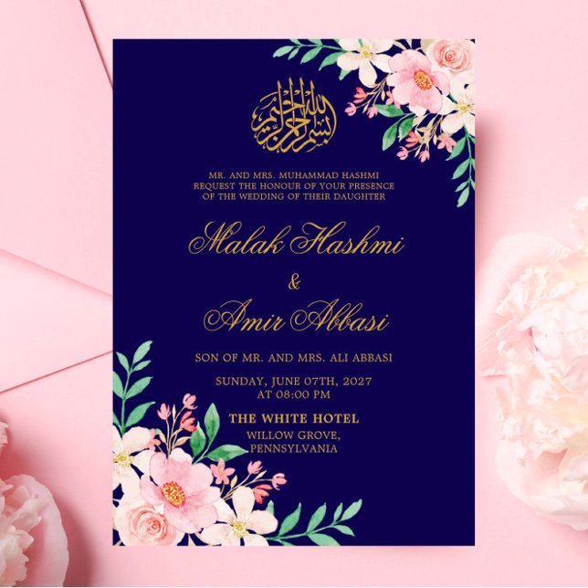 Convites Folhas Verdes Claras e Casamento Islâmico Floral M (Criador carregado)