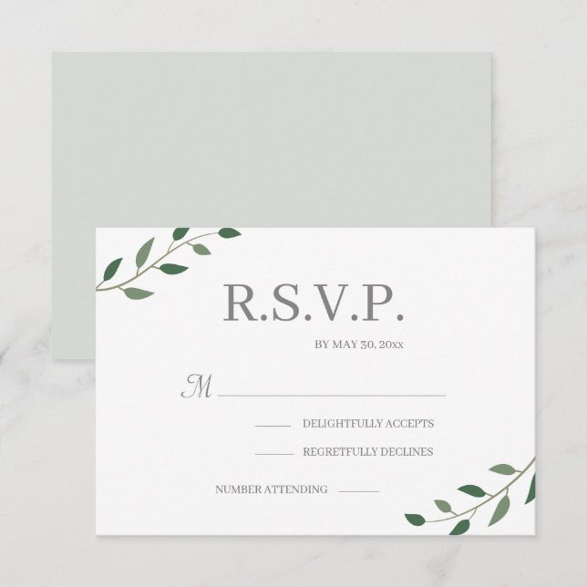 Convites Folhas Verdes de Eucalipto RSVP de Casamento Elega (Frente/Verso)