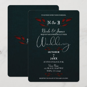 Convites Folhas Vermelhas Brilhantes Casamento Glam Moderno