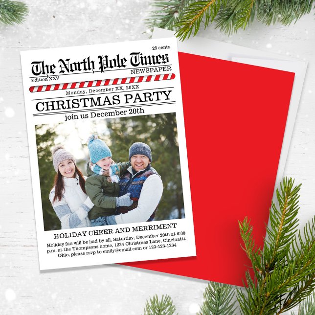 Convites Folheto de Natal - Personalizado (A Cute fun whimsical Christmas party with a fun newspaper design.)