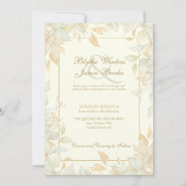 Convites Folia Elegante de Noiva Casamento Folha Dourada