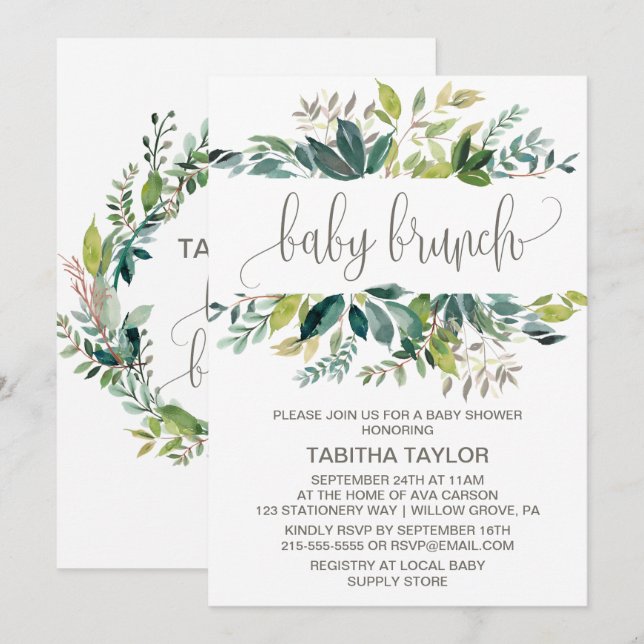 Convites Foliage Baby Brunch (Frente/Verso)