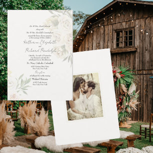 Convites Foliage Cream Floral Casal Foto Casamento