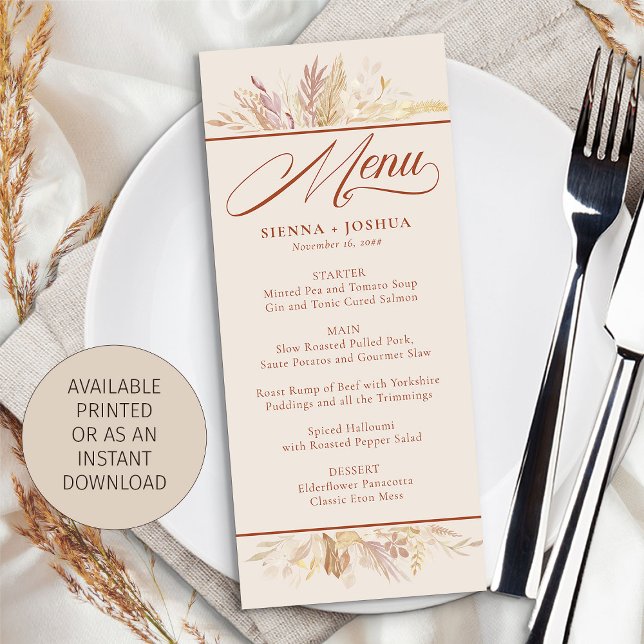 Convites Foliage Duet Cream Botânica Weding Menu Card (Wedding Menu with download option from Foliage Duet wedding collection by Darling & May)