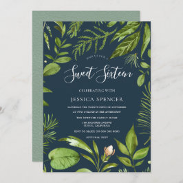 Convites Foliage Greens Modern Nature Sweet 16 Party Convid
