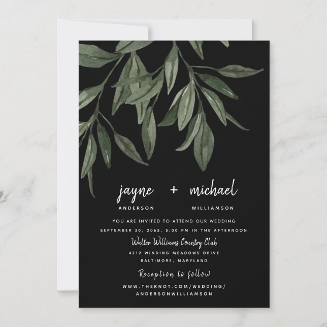 Convites Foliage Modern Font Black Website Casamento (Frente)