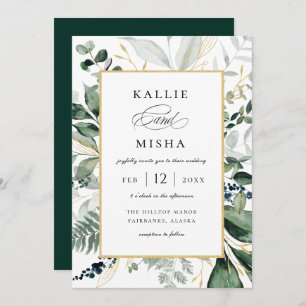 Convites Foliage Natural Botânica Frame Emerald Wedding