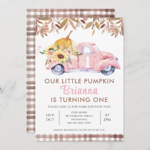 Convites Foliage Pink Truck Little Pumpkin primeiro anivers