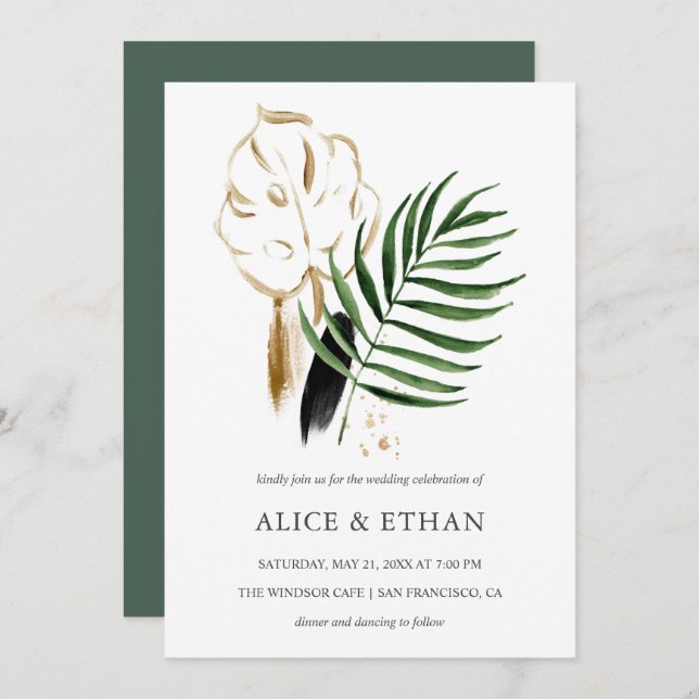 Convites Foliage Tropical Greenery Wedding (Frente/Verso)