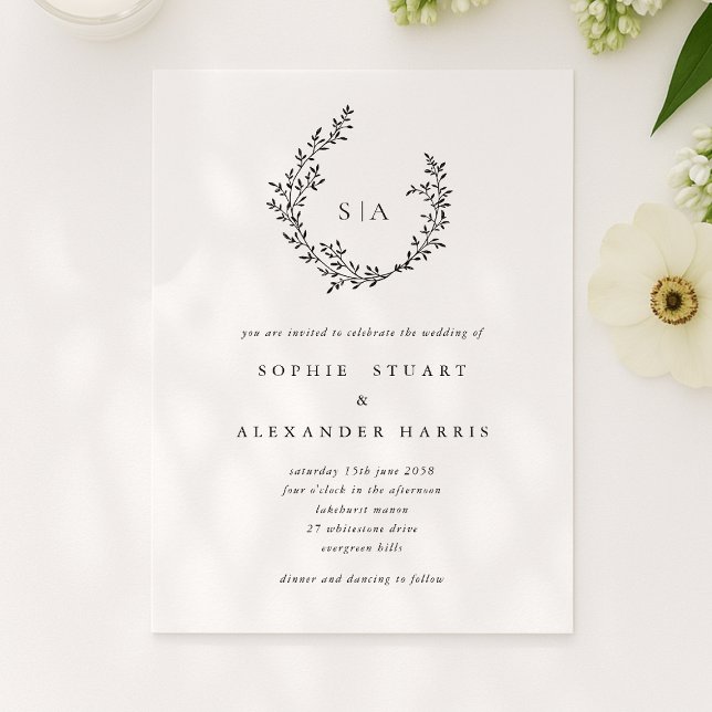 Convites Foliage wreath, Classic elegant (Criador carregado)