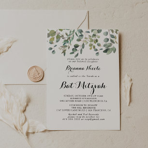 Convites Foliagem de Eucalipto Verde Bat Mitzvah