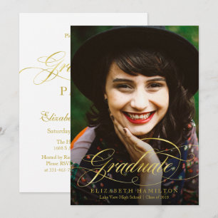 Convites Fólio de Graduado Dourado Roteiro Elegante Festa d