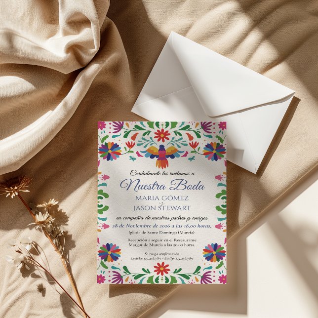 Convites Folk Art Colorful Floral Fiesta Spanish Wedding (Folk Art Colorful Floral Fiesta Spanish Wedding Invitation)