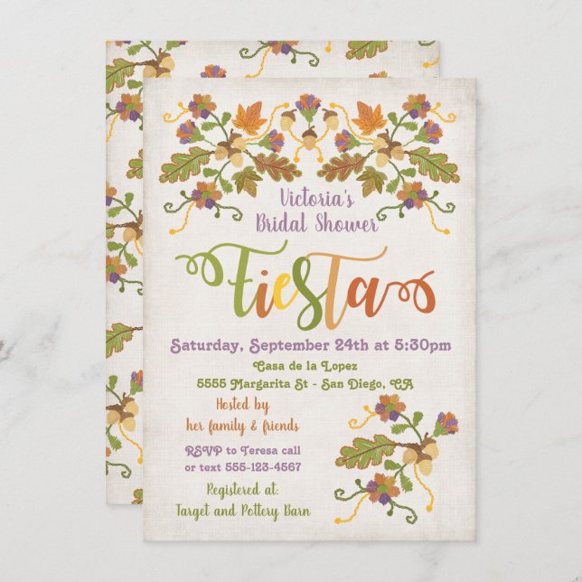 Convites Folk Art Embroiderme mexicano Fiesta Chá de panela (Frente/Verso)