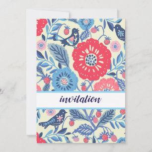Convites Folk Bird E Strawberry Design