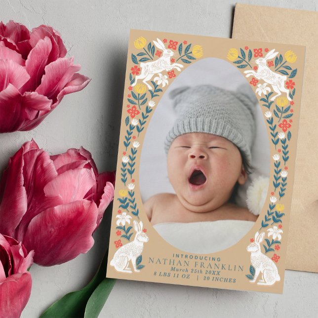 Convites Folk Easter Egg Baby Photo Birth Announing Card (Criador carregado)