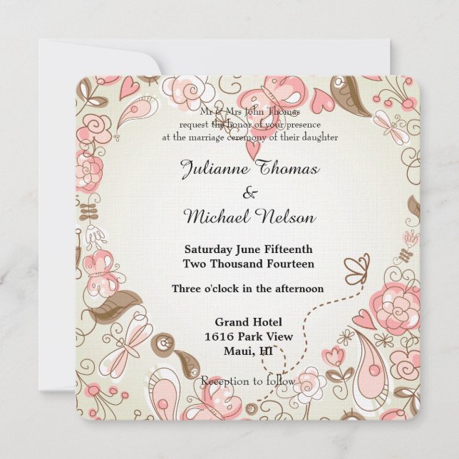Convites Folk Floral Whimsy Wedding (Frente)