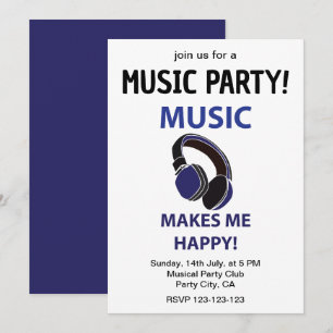 Convites Fones de Ouvido Música Música Me Faz Feliz Festa d
