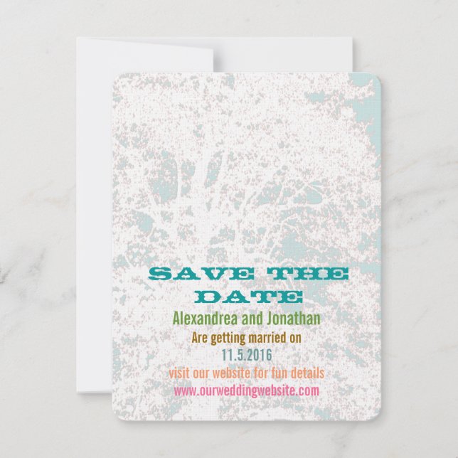 Convites Fonte Birch Tree Aqua Playbill Save the Date (Frente)