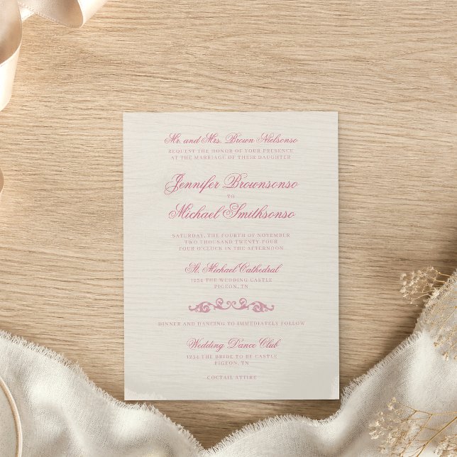 Convites Fonte de Assinatura Simples Bege Rosa Casamento (Criador carregado)